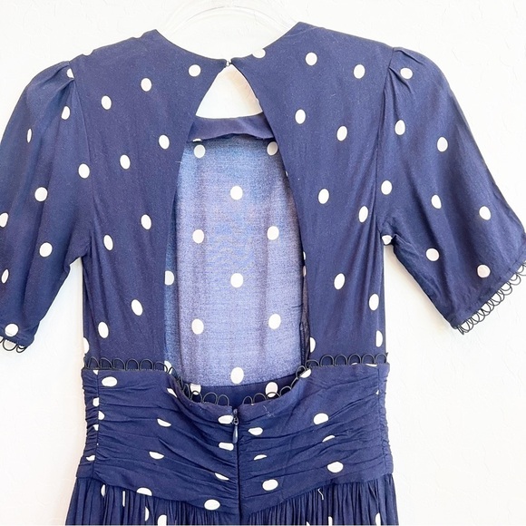 & Other Stories Women's Polka Dot Open Back Mini Dress Navy Blue Ruched Waist 2 - Picture 8 of 9